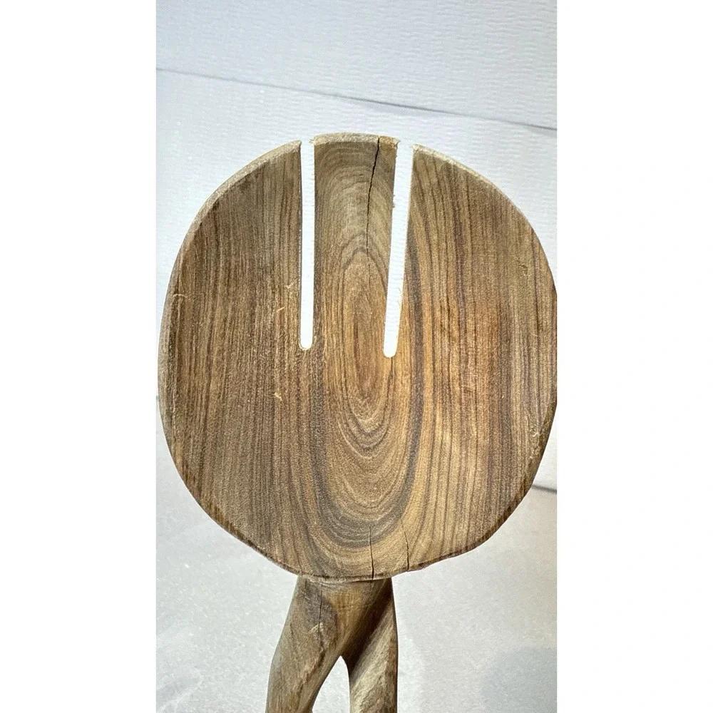 Vintage Teak Wood Salad Serving‎ Fork Spoon Carved Twisted Handles Utensils Used